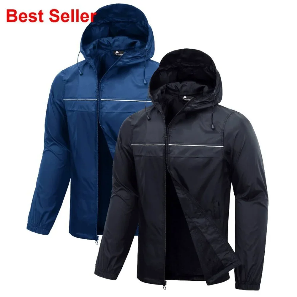 2 Pack Men's Rain Jacket Packable Lightweight Waterproof Hooded Windbreaker